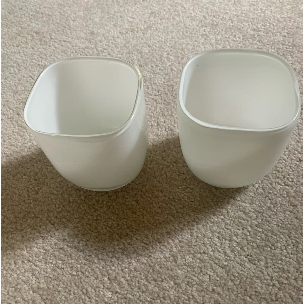 Two Crate & Barrel Creamy White Glasses / Candle Holders